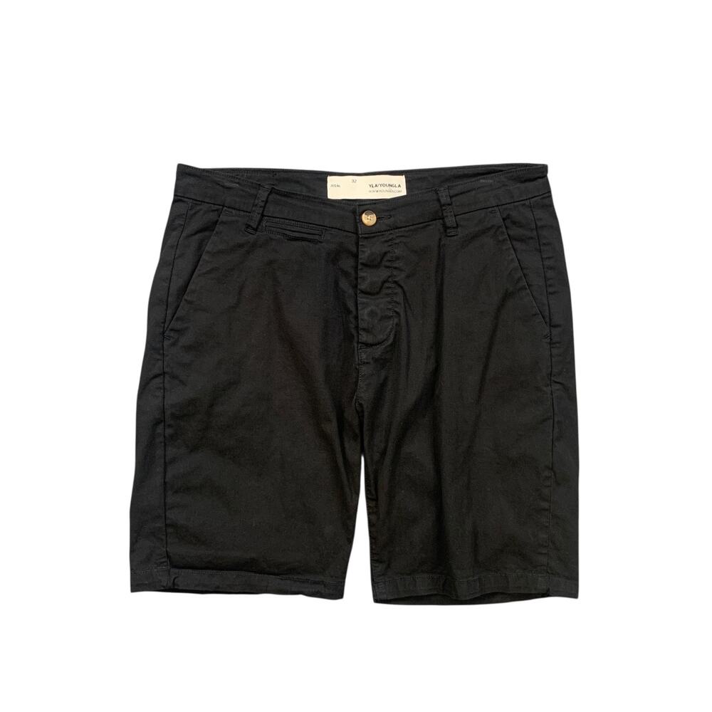 YoungLA Shorts Mens 32 Black Flat Front Chino Stretch Cotton Breathable Golf